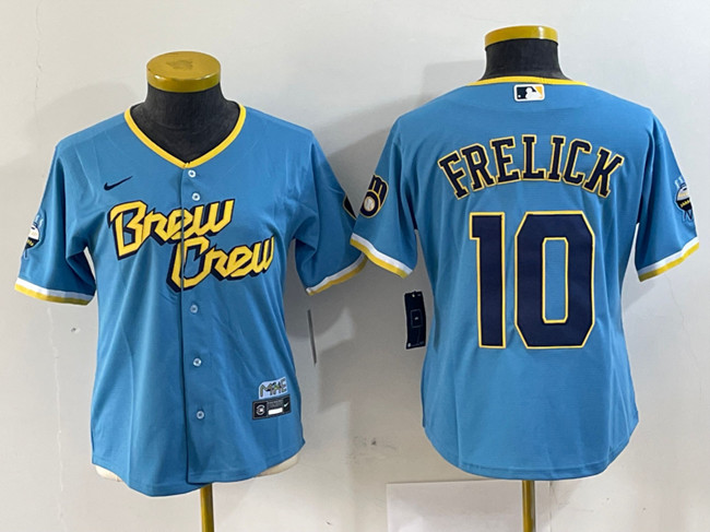 Youth Milwaukee Brewers #10 Sal Frelick Powder Blue City Connect Stitched Jersey